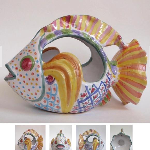 RARE VTG MACKENZIE CHILDS FISH PLANTER/CENTERPIECE BOWL~12" LONG~ AURORA NY~GCON - Picture 10 of 10